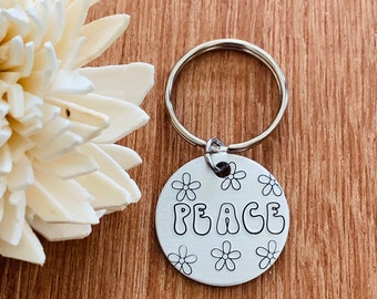 Peace, Small Aluminum Hand Stamped Keychain