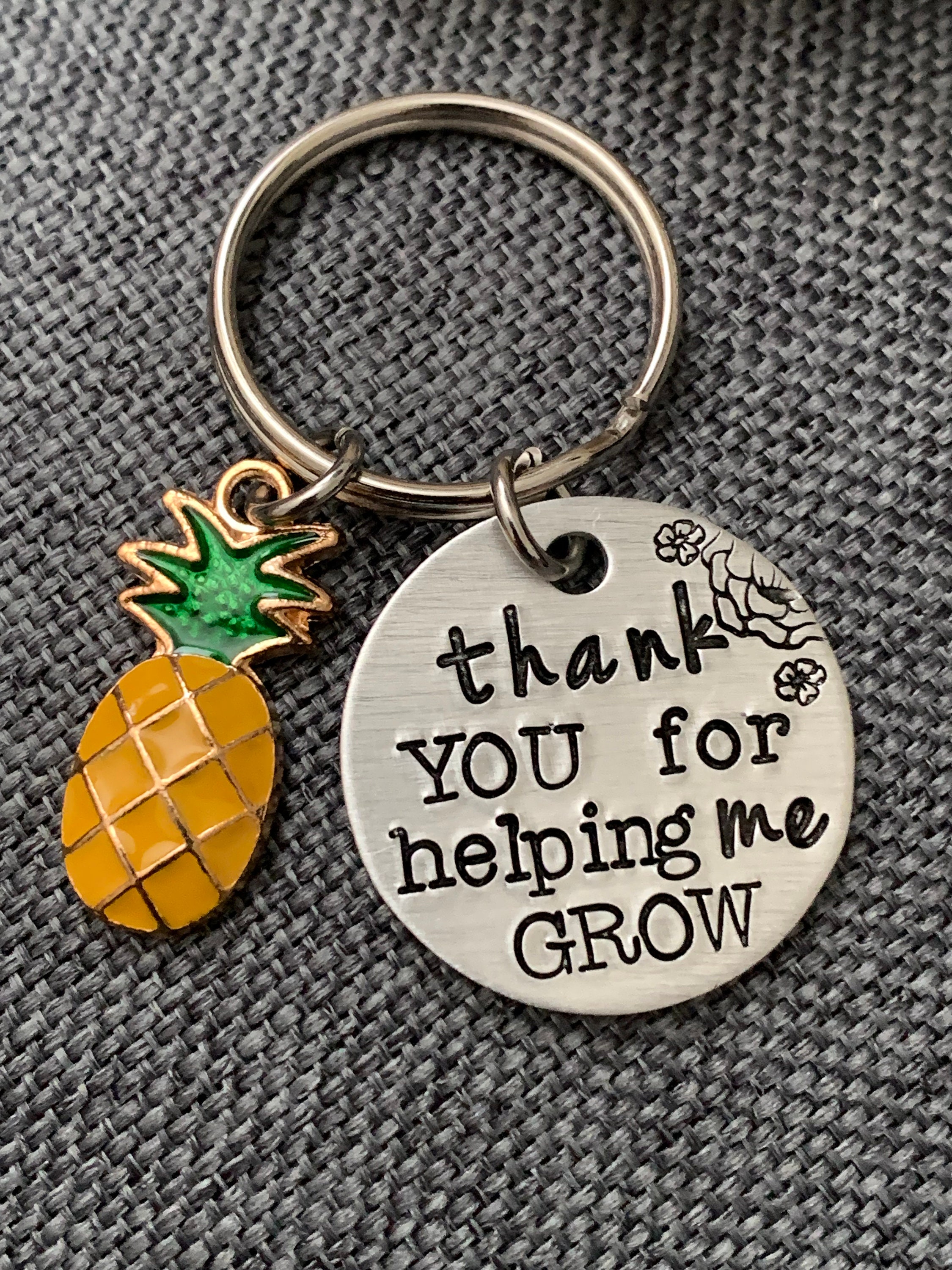 Thank You For Helping Me Grow, Small Aluminum Hand Stamped Keychain,…