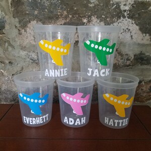 Personalized Airplane Cups-Clear Cups with Lid and Straw-Birthday Cups-Personalized Cups-Airplane Party Cups