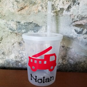 Personalized Fire Truck Cups-Clear Cups with Lid and Straw-Birthday Cups-Personalized Cups image 5