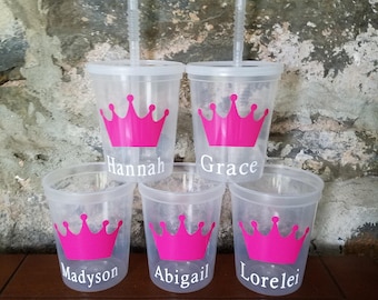 Personalized Princess Cups-Clear Cups with Lid and Straw-Birthday Cups-Personalized Cups--Stadium Cups--Kids Cups