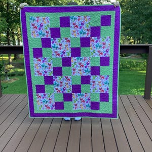 Handmade Quilt Rainbow Purple Cats  3024