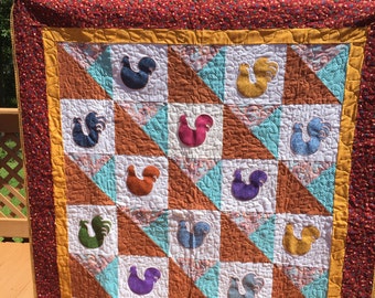 Hand Make Quilt   Chickens and Roosters