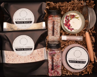 COMPLETE Spa Day at Home Kit! | Valentine Gift for Her |  2 Milk Baths | 1 Body Scrub | 2 Bath Salts | 1 Candle | Lip Balm | Christian