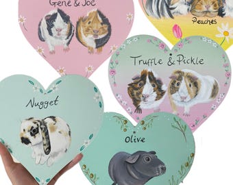 Custom Illustrative Pet Portrait 8” Wooden Heart – Hand-Painted Full Body Art | Bunny, Guinea Pig, Small Furries | Keepsake Gift |
