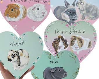 Custom Illustrative Pet Portrait 8” Wooden Heart – Hand-Painted Full Body Art | Bunny, Guinea Pig, Small Furries | Keepsake Gift |