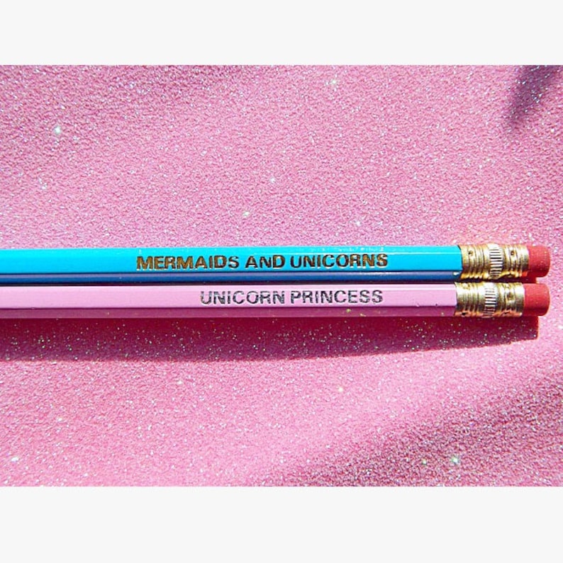 Stationary Mermaid and Unicorn Pencils Gift For Her UNICORN gift Quote Pencils Gold and Silver Engraved