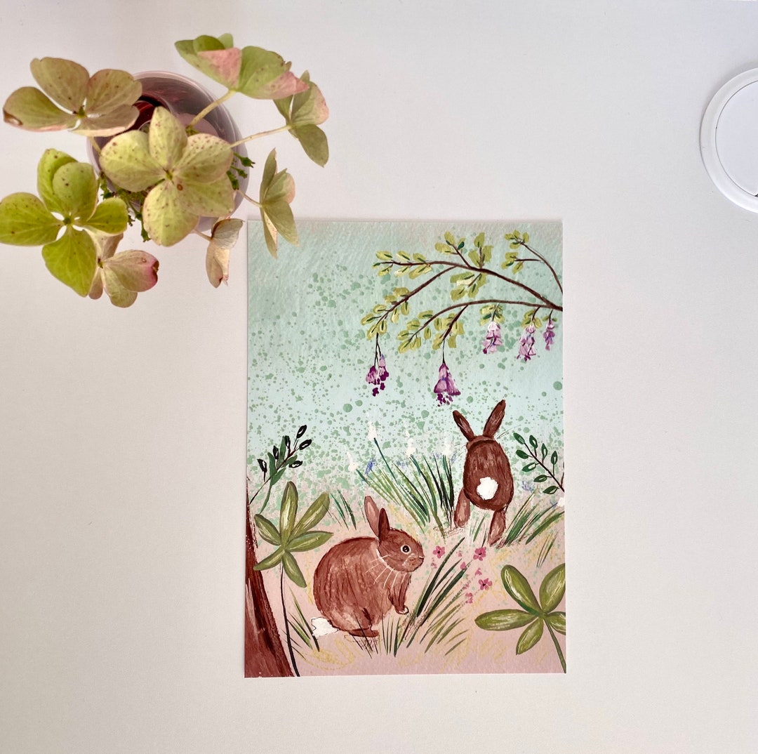 Bunny Art Print, Wild Rabbits Art Print | A5 Wall Art | Home Decor ...