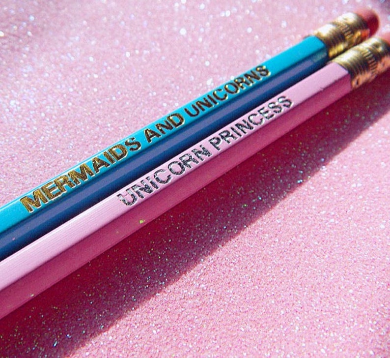 Stationary Mermaid and Unicorn Pencils Gift For Her UNICORN gift Quote Pencils Gold and Silver Engraved