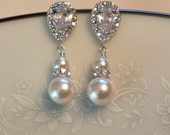 Pearl Bridal Earrings Crystal Bridal Earrings Pearl Bridal Jewelry Wedding Jewelry Pearl Bridesmaid Earrings