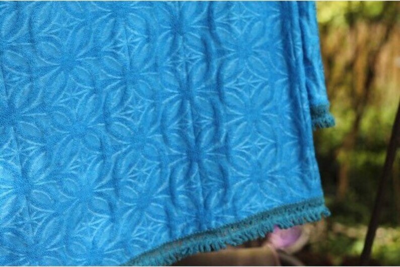 Turquoise blue knitted fringe floral paisley throw blanket Etsy