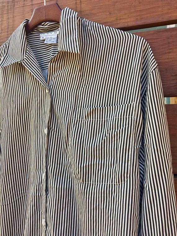 black and white striped button down boyfriend fit shirt | Etsy