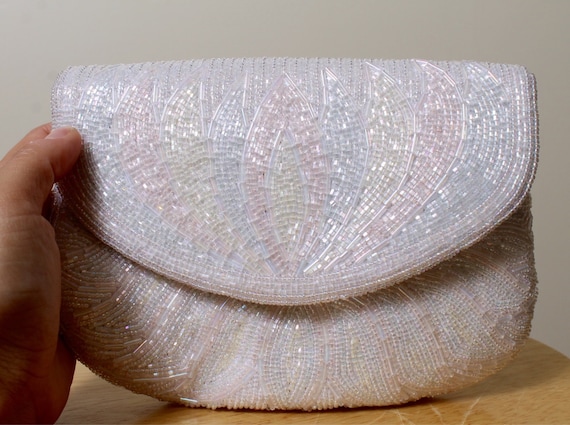 VTG white pearl pastel colors and white sequin bea