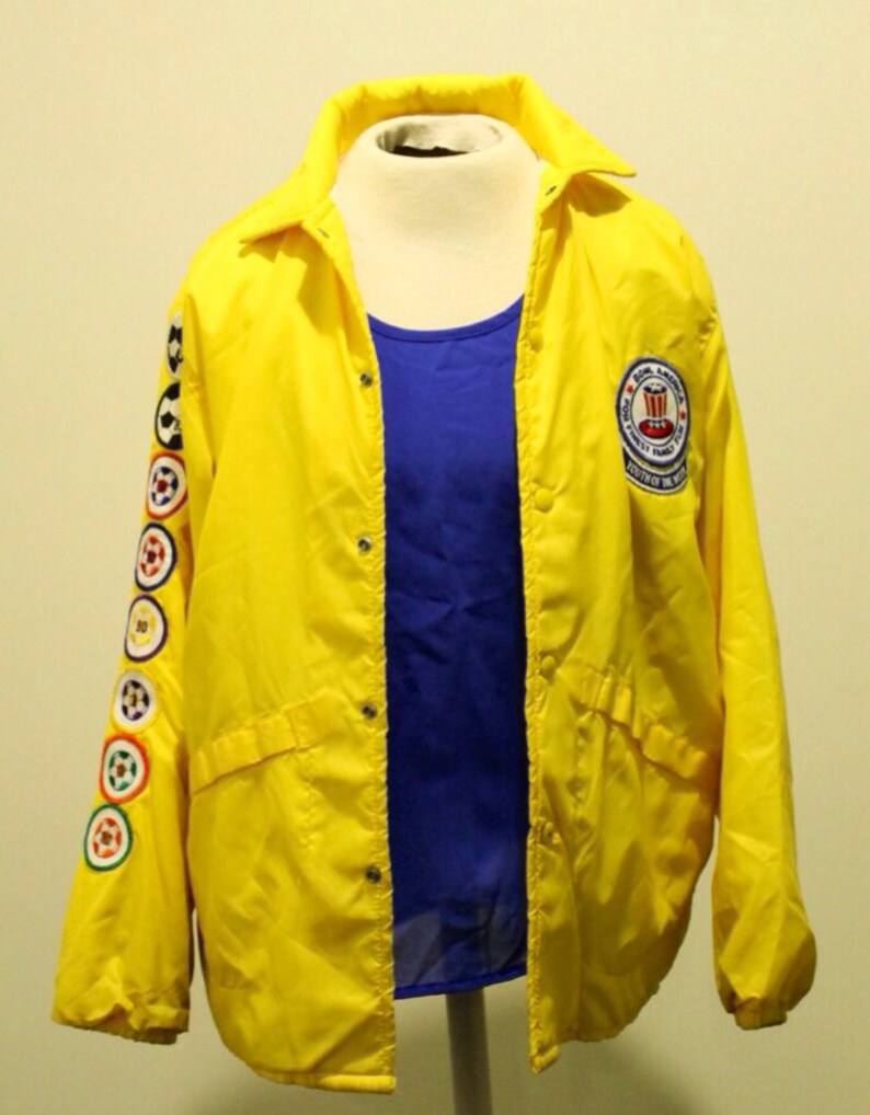 70s 80s 90s bright yellow bowling jacket coat blazer