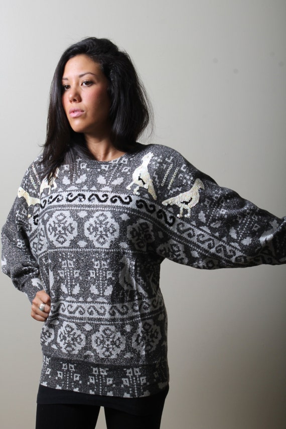 VTG 80s 90s Metallic sequin beaded silver and blac