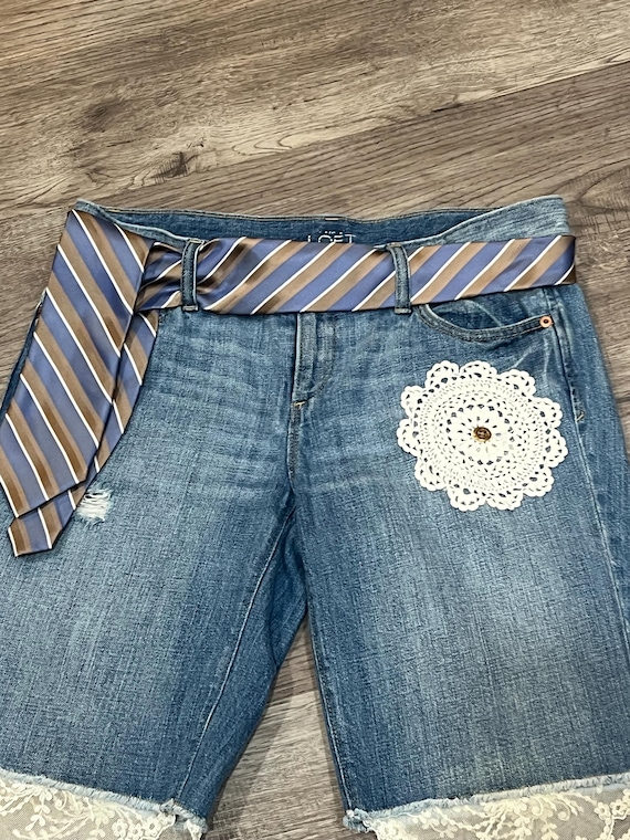 Upcycled Lace Jean Shorts - Gem