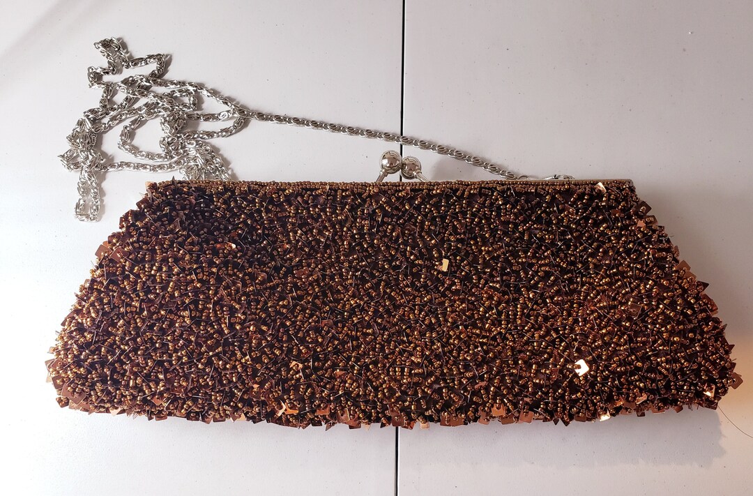 Vintage 1960s Black Plastic Beaded Bag