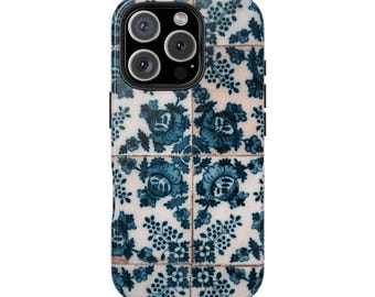 Portuguese Azulejo Phone Case, Blue Tile iPhone Case, European Luxury, Vintage Ceramic Design,, Mediterranean