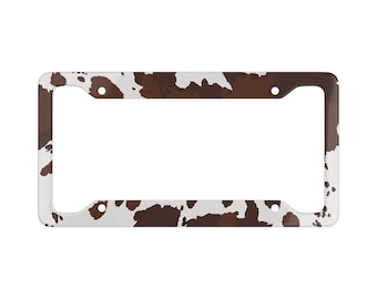 Cowprint Western License Plate Frame, Car Tag Holder, Cow Pattern Vehicle Plate Cover, Country Farm Decor, Personalized Car Accessory