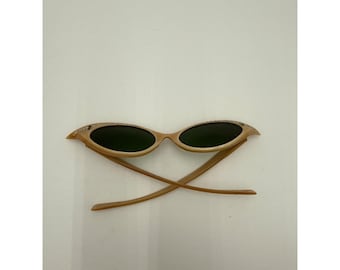 Óculos de Sol Vintage Olho de Gato com Strass e Lentes Verdes, Estilo Moderno dos Estados Unidos