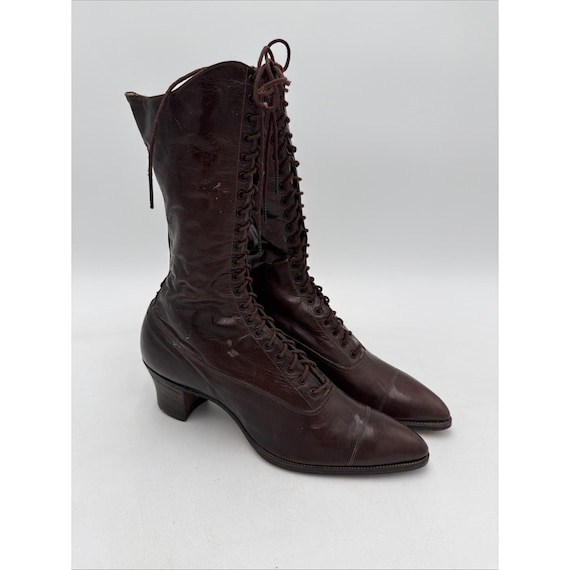 Antique Victorian Leather Lace up Womens Ankle Boots Shoes Brown