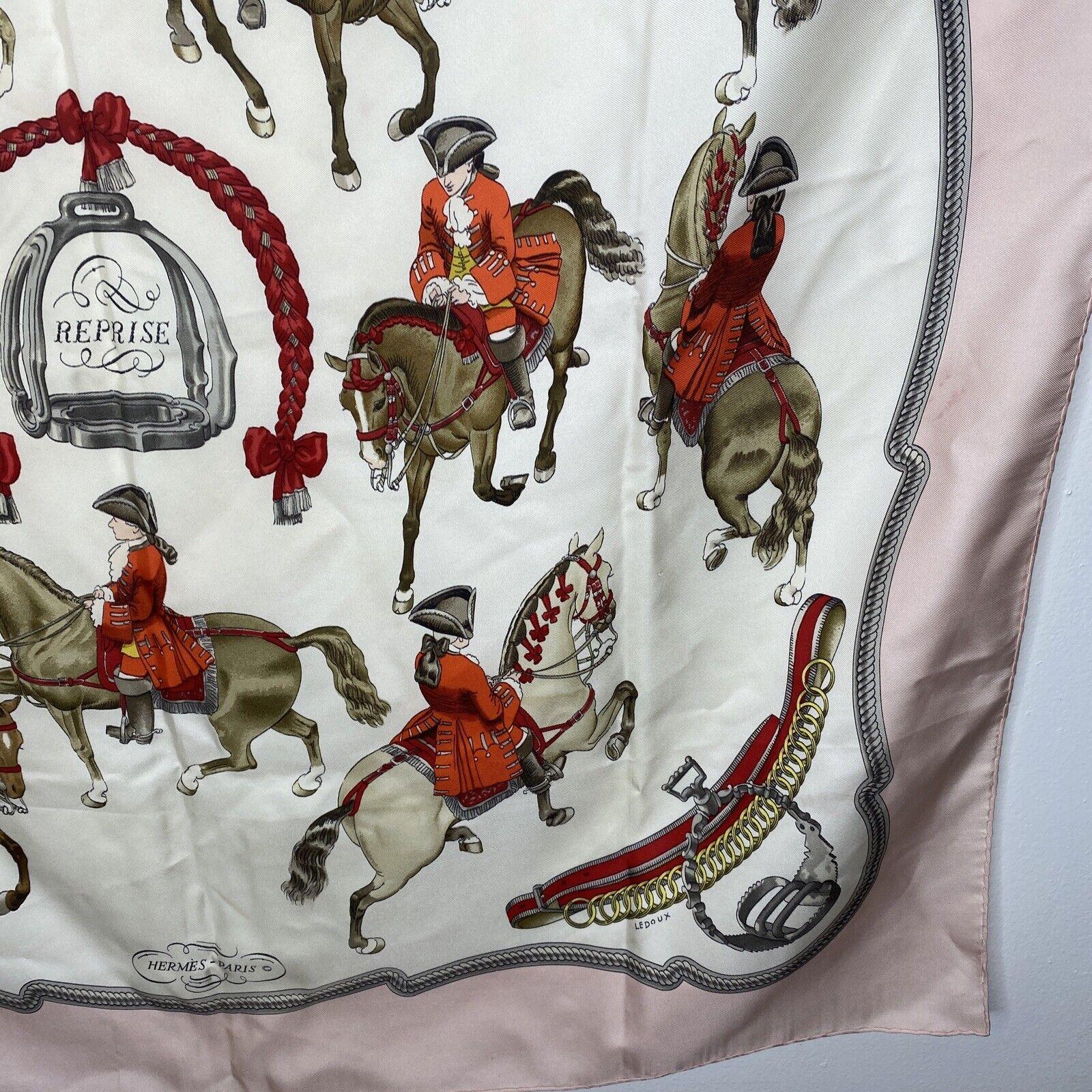 HERMES Silk Scarf Reprise Carre 90 Philippe Ledoux Pink Red Horse