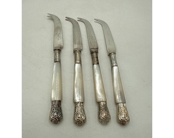 Noże do sera Sheffield England Silver Plate z uchwytami z masy perłowej, zestaw 4 noży