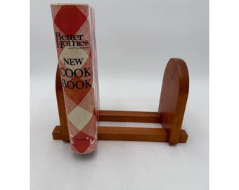 Supporto per libri vintage in legno, mensola da scrivania, bancone da cucina.