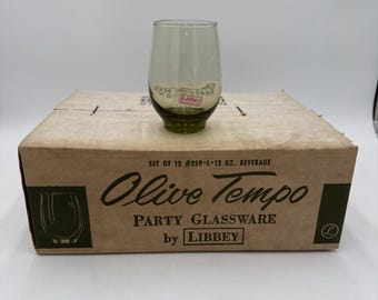 Set di 12 bicchieri da vino vintage Libbey verde oliva MCM alti 4,5 pollici