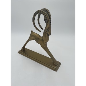 Vintage Brass Figurine Ram Gazelle Antelope Metal Base MCM 9&quot;