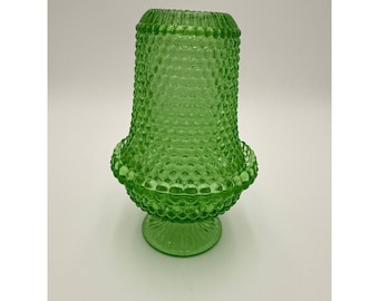 Thousand Eye Duncan Miller Hobnail Green Fairy Lamp Vintage Glass MCM 6.5"T