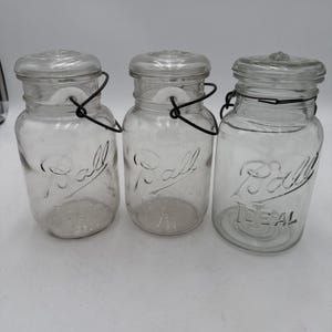 Vintage Ball Ideal Mason Jar Glass Lids Canning Antique 1 qt Set 3 Clear