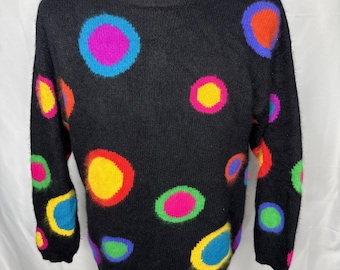 Vintage Rafaella Pullover aus Angorawolle, Größe L, farbenfrohes abstraktes Design, Rundhalsausschnitt