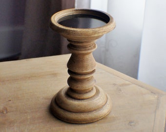 Wooden Candleholder, Candle Stand, Vintage look Pedestal Plate , Distressed finish, Pillar candle display, Display for greenery