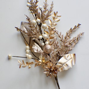 Golden Juniper Spray, Golden Floral Spray Metallic Pine Spray Spray, Golden Christmas Spray, Christmas Floral Stem, Golden Floral