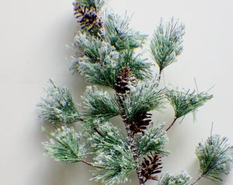 Frosted Pine Spray with Pine Cones, Stem Pick, Vase Filler Christmas Greenery, Winter Greenery Holiday Home Decor Artificial Floral Supply