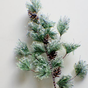 Frosted Pine Spray with Pine Cones, Stem Pick, Vase Filler Christmas Greenery, Winter Greenery Holiday Home Decor Artificial Floral Supply