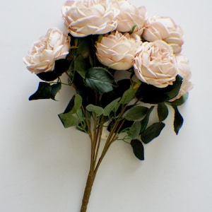 9 Champagne roses bunch, Off White Silk Artificial Flowers, DIY wedding flowers, Floral stems, Flower Bunch, Home Accents, Center Piece