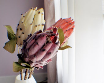 Künstlicher Protea-Blumenstiel: Hochzeitsdekor in Burgund, Koralle und Elfenbein