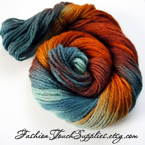 Autumn, Hand Painted Yarn in Shades of Teal, Orange and Brown image 2