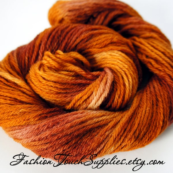 HandPainted Yarn, Leaves,  Hand Painted Yarn in Shades of Orange and Brown, 200 yards