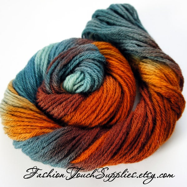 Autumn, Hand Painted Yarn in Shades of Teal, Orange and Brown