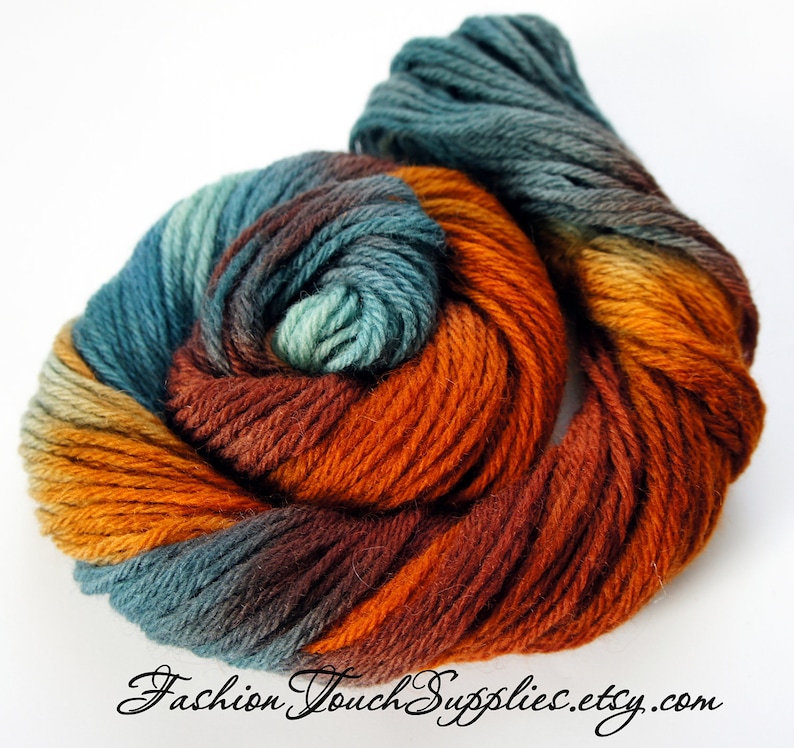 Autumn Orange and Brown Hand Painted Yarn in Shades of Teal