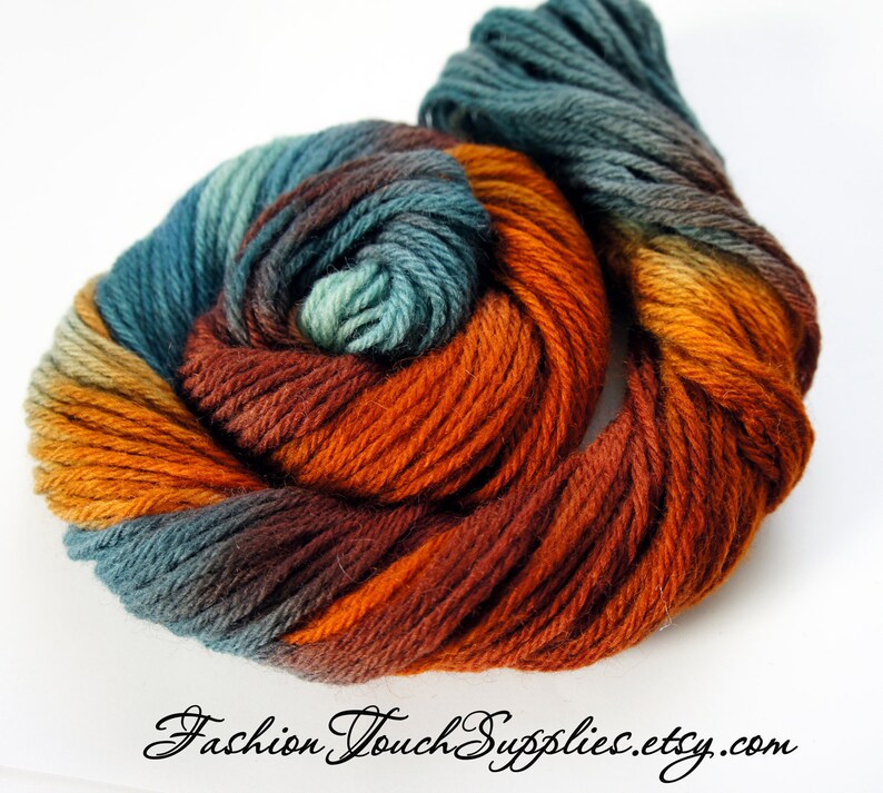 Autumn, Hand Painted Yarn in Shades of Teal, Orange and Brown image 3