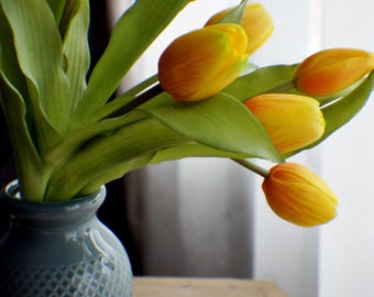 Real Touch Yellow tulips, Bunch of 7 Artificial Flowers, DIY wedding, wreath making, bouquet supplies, newborn flowers
