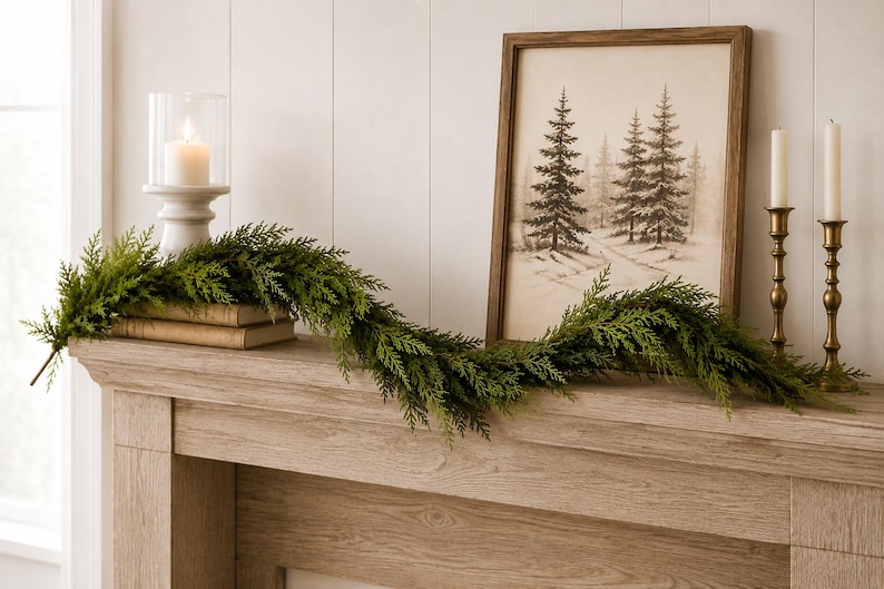 40 Zoll (ca. 100 cm) lange künstliche Zedernholzgirlande, winterliche Zedernholzgirlande, Weihnachtsgirlande für den Kaminsims, festliche Kaminsimsdekoration, Weihnachtsdekoration im Landhausstil Bild 3
