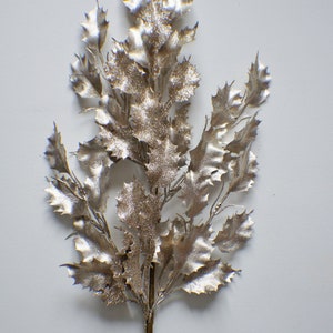 Golden Holly Leaf Spray: Metallic Christmas Floral Stem, 25 Inch