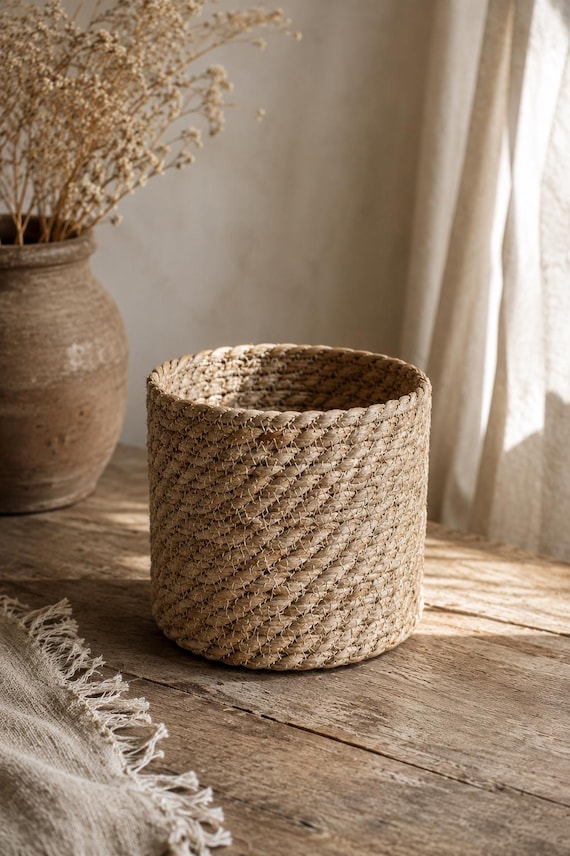Jute-Pflanzkorb, Pflanzgefäß aus Naturweide, rustikaler Pflanzenkorb, Boho-Pflanzgefäßabdeckung, Mini-Pflanzkorb für die Gärtnerei, Blumenbehälter, Bastelbedarf