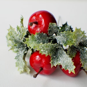 7" Raccoglitore di agrifoglio di mele, raccoglitore di agrifoglio verde, gambo, raccoglitore, riempitivo per vasi, verde natalizio, verde invernale, decorazioni per la casa, bacche di agrifoglio artificiali