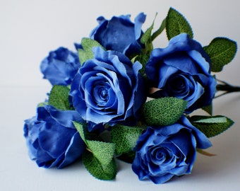 10 Blue Roses bunch, Silk Artificial Flowers, DIY wedding flowers, Floral stems, Flower Bunch, Home Accents, Center Piece